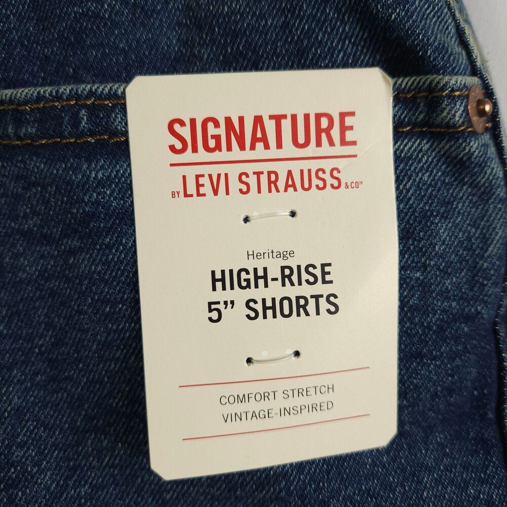 NWT‎ Levi Strauss Heritage High Rise Frayed Jean Shorts Women 26 Blue Stretch - Picture 2 of 8